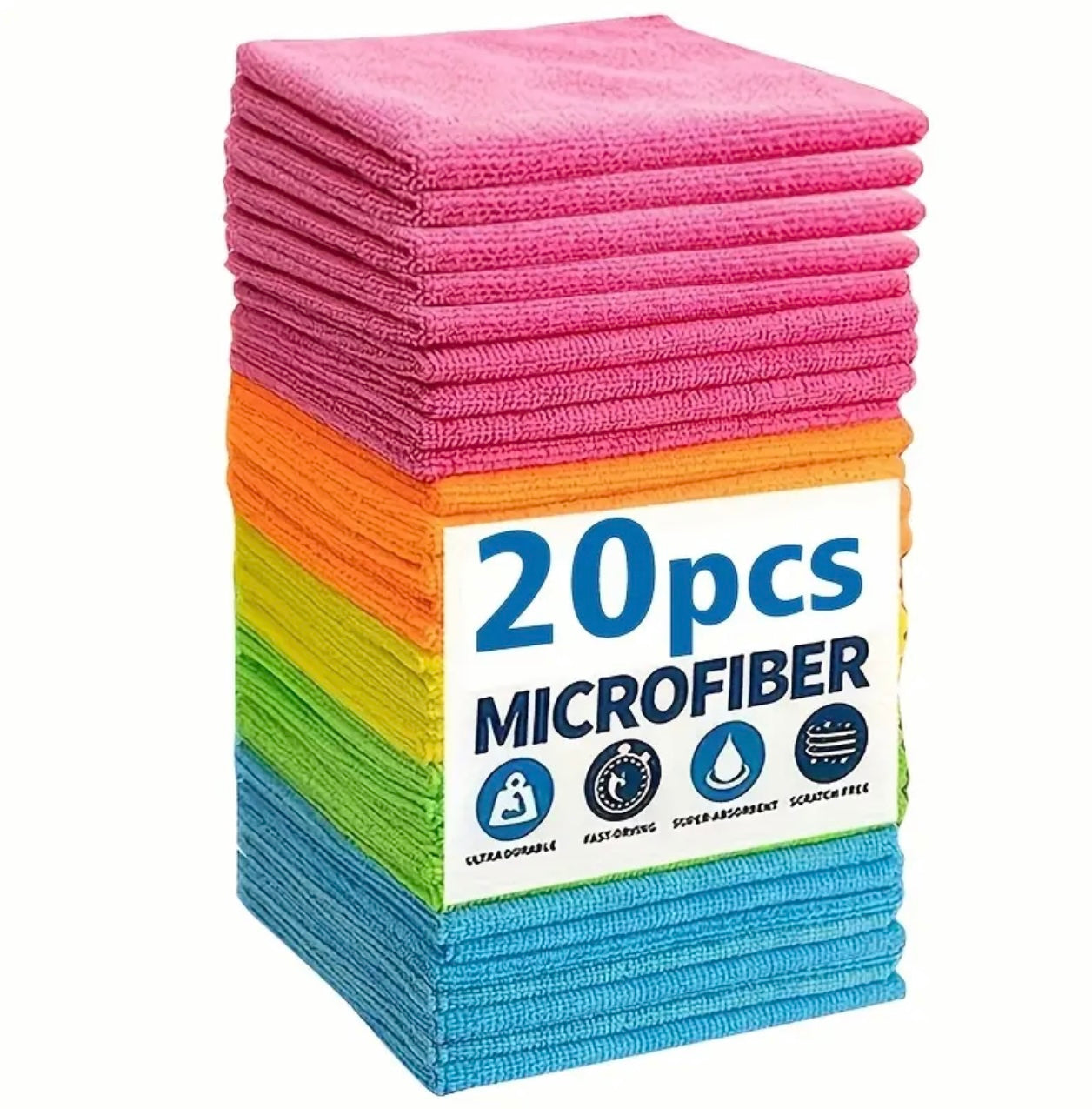 20-Pack Microfiber Cleaning Cloths – Super Absorbent & Quick-Drying