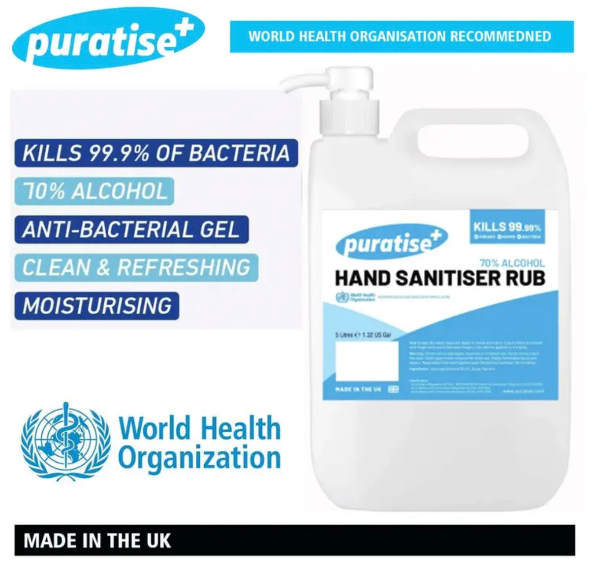 1L Hand Sanitiser with Pump, Quick-Dry
