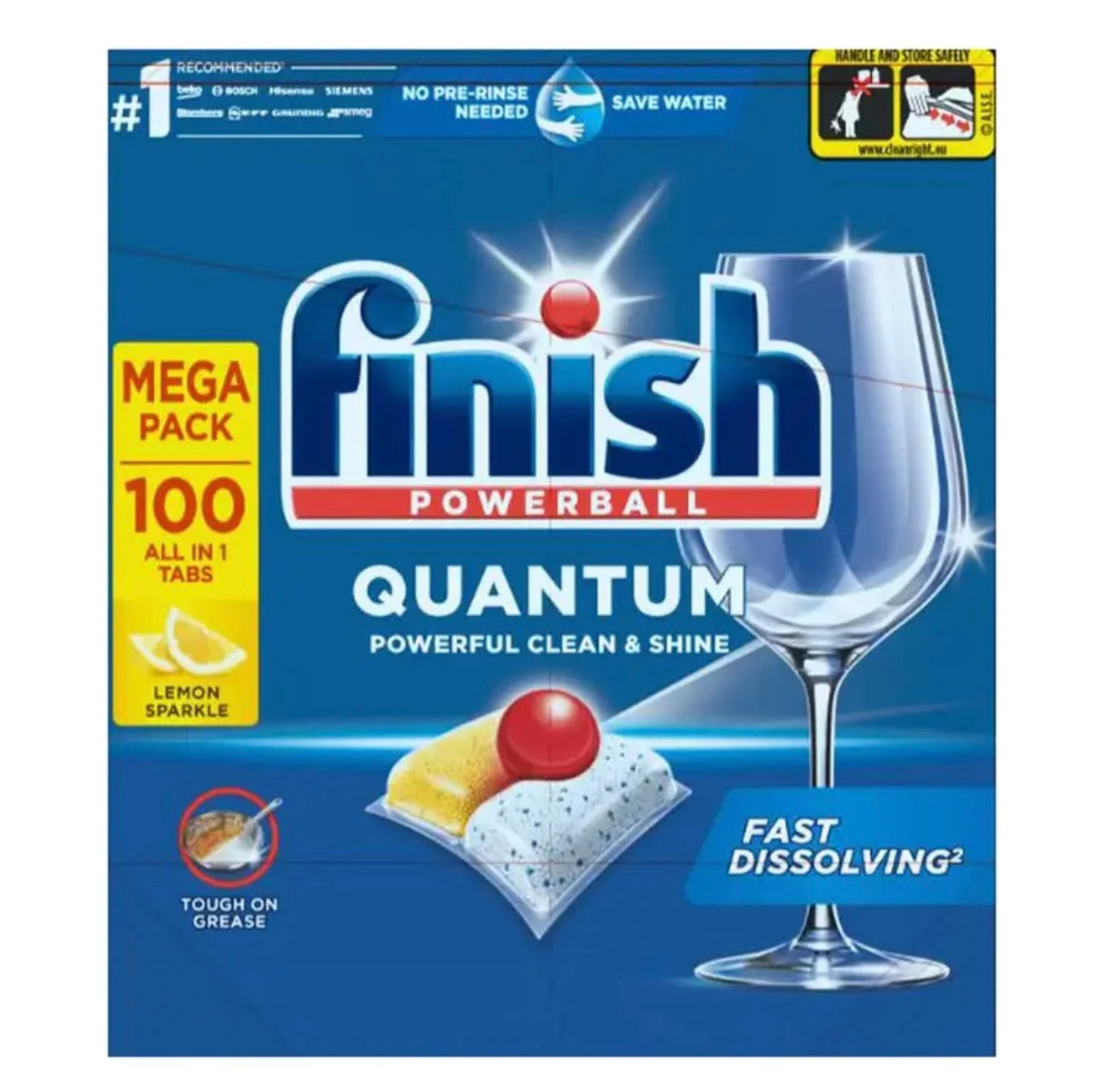 Finish Dishwasher Tablets Powerful Clean & Shine - Mega Pack Fast Dissolving Action With Lemon Sparkle - Tough On Grease 100 Tablets