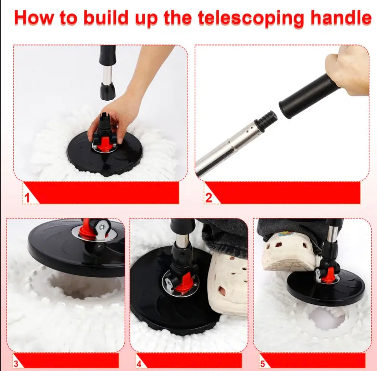 360° Spin Mop & Bucket Set – 3 Microfiber Heads + 30 Wipes for Hard Floors, Black