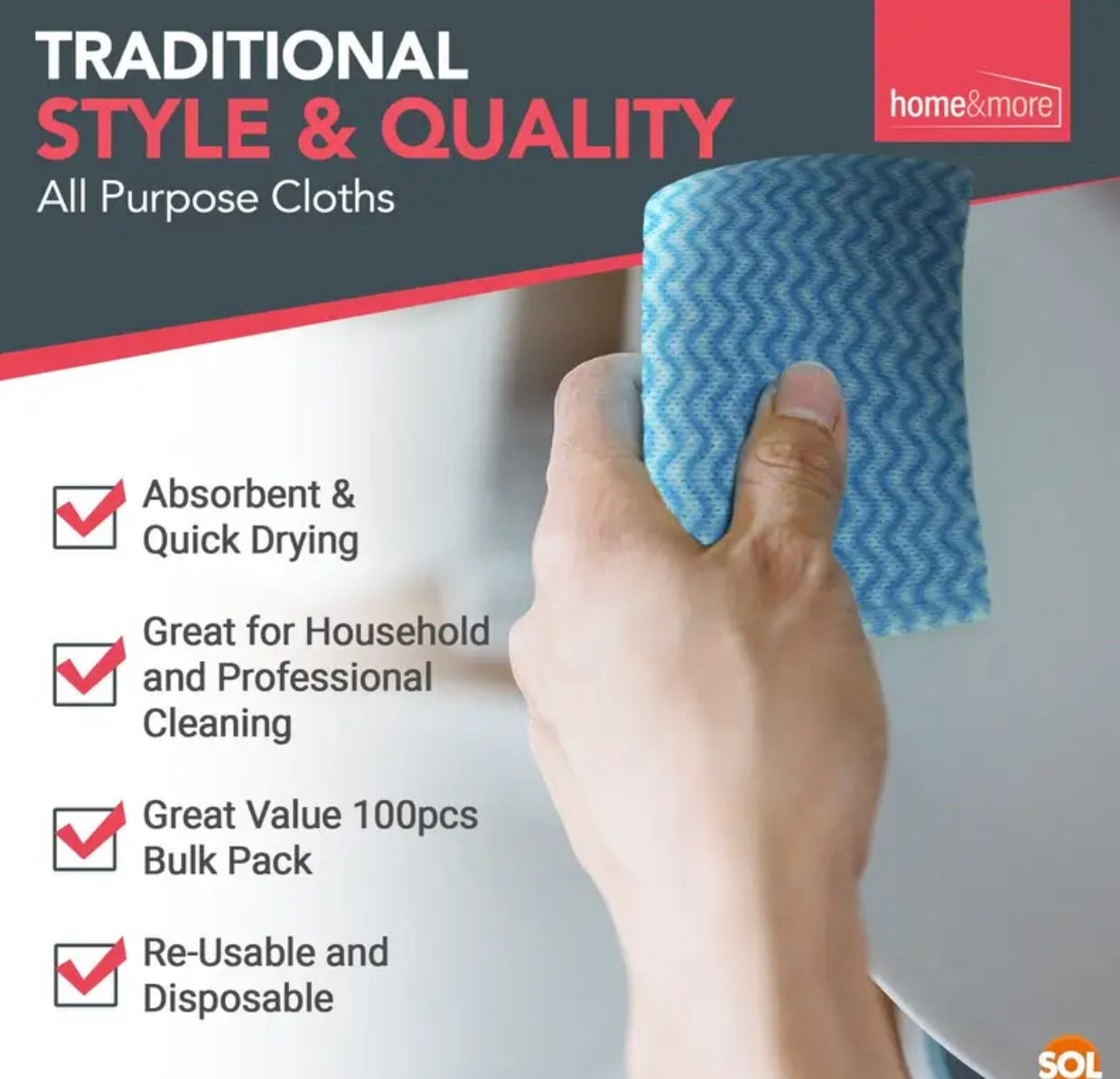 100 Pack Blue All-Purpose Cleaning Cloths | Reusable, Soft & Absorbent Wipes for Home, Kitchen & Commercial Use