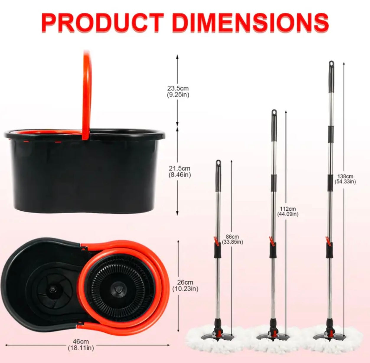 360° Spin Mop & Bucket Set – 3 Microfiber Heads + 30 Wipes for Hard Floors, Black
