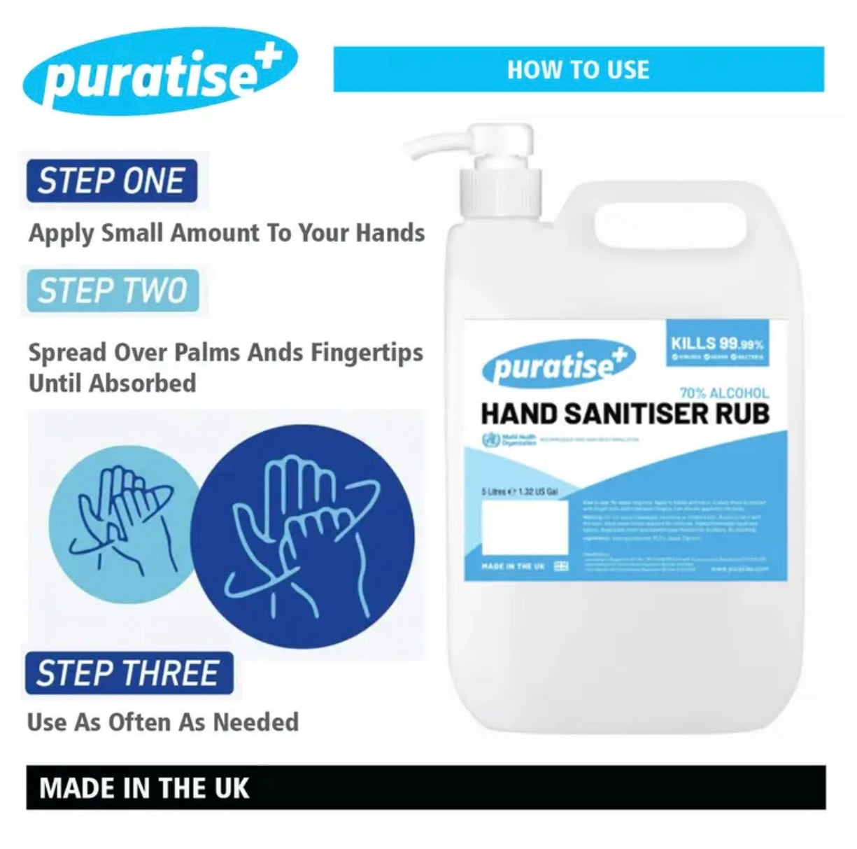 1L Hand Sanitiser with Pump, Quick-Dry