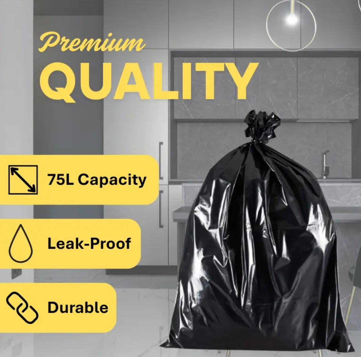 200 Heavy-Duty Black Bin Liners (75L)