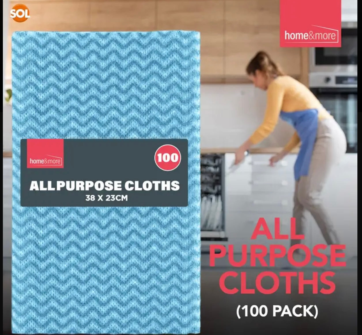 100 Pack Blue All-Purpose Cleaning Cloths | Reusable, Soft & Absorbent Wipes for Home, Kitchen & Commercial Use