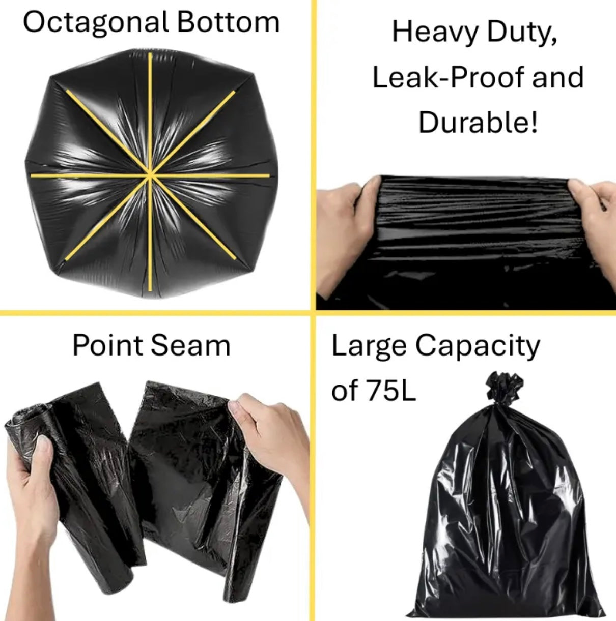 200 Heavy-Duty Black Bin Liners (75L)