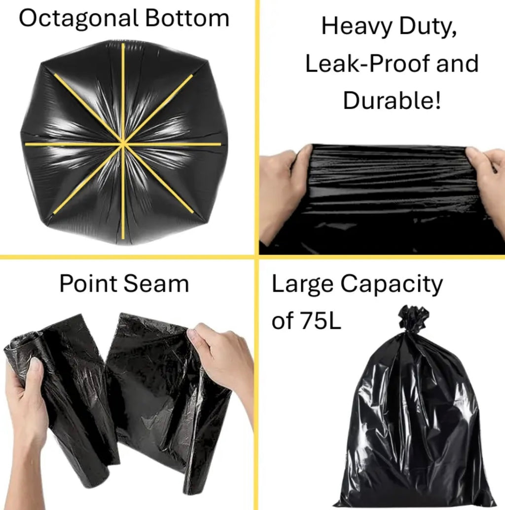 200 Heavy-Duty Black Bin Liners (75L)